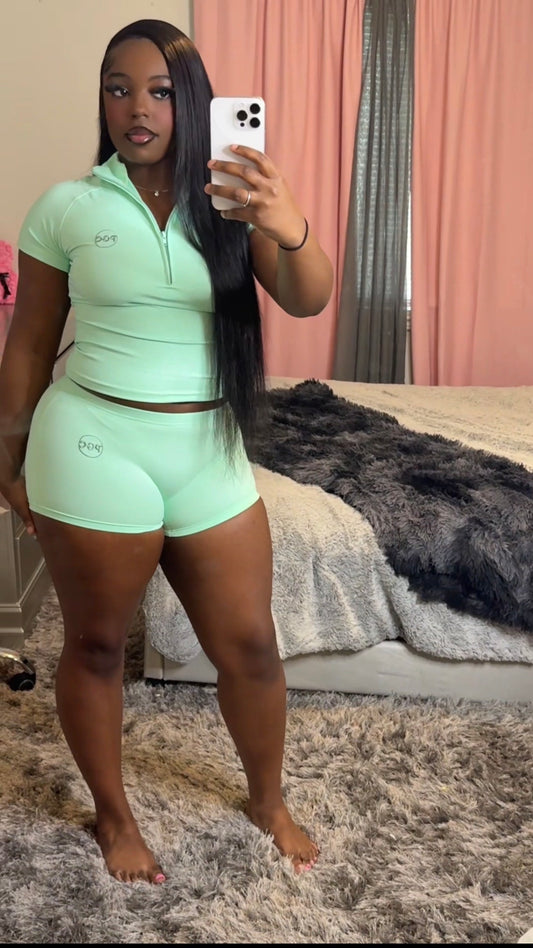 Mint Green Half Zip Top Set
