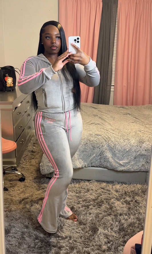 Grey/Pink Velour Set